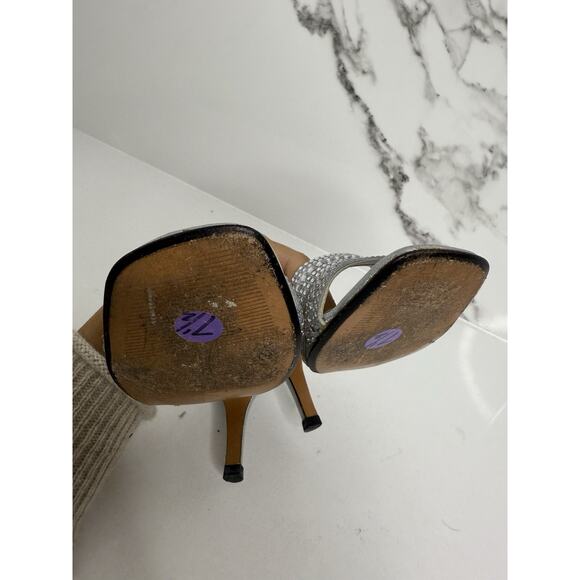 vintage Stuart Weitzman Rockstar silver rhinestone slingback heels Y2K Sz 7.5 - Picture 5 of 8